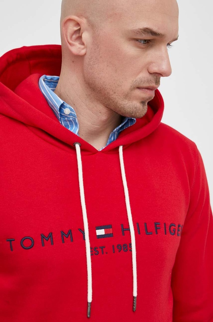 Tommy Hilfiger Μπλούζα με κουκούλα ανδρική με βαμβάκι κόκκινο MW0MW11599