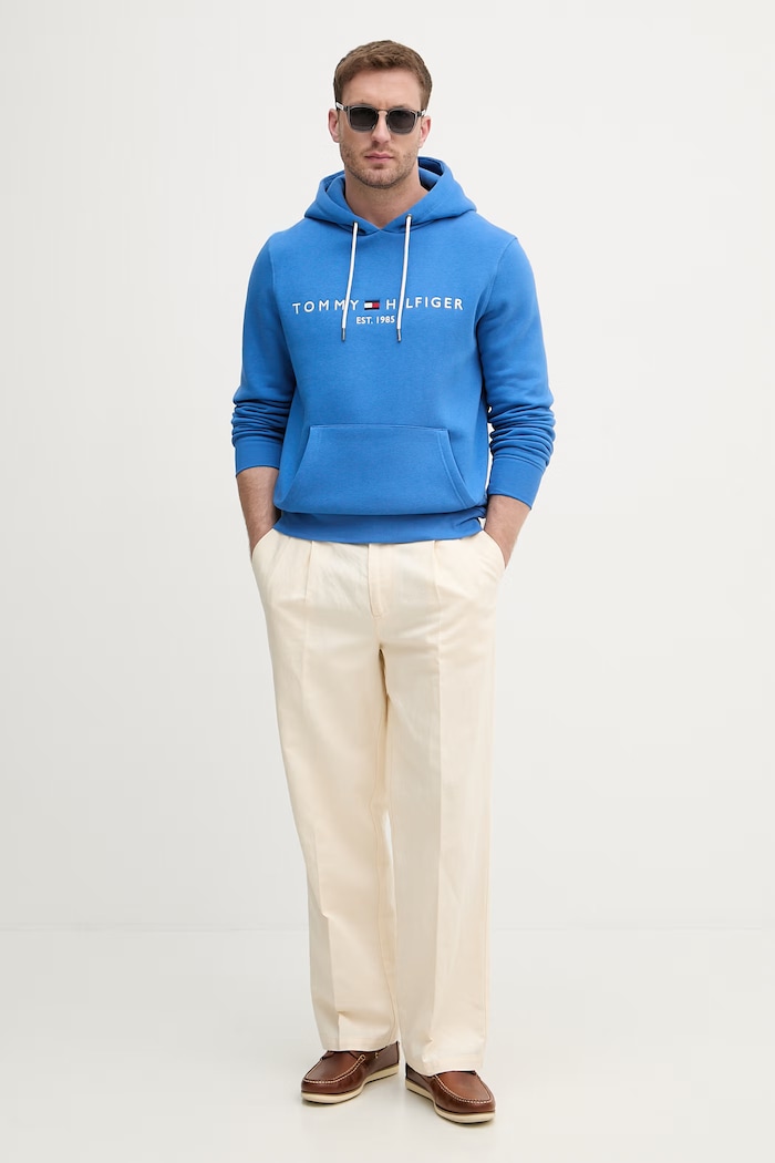 Tommy Hilfiger hanorac cu glugă bărbătesc cu bumbac MW0MW11599 albastru SS26