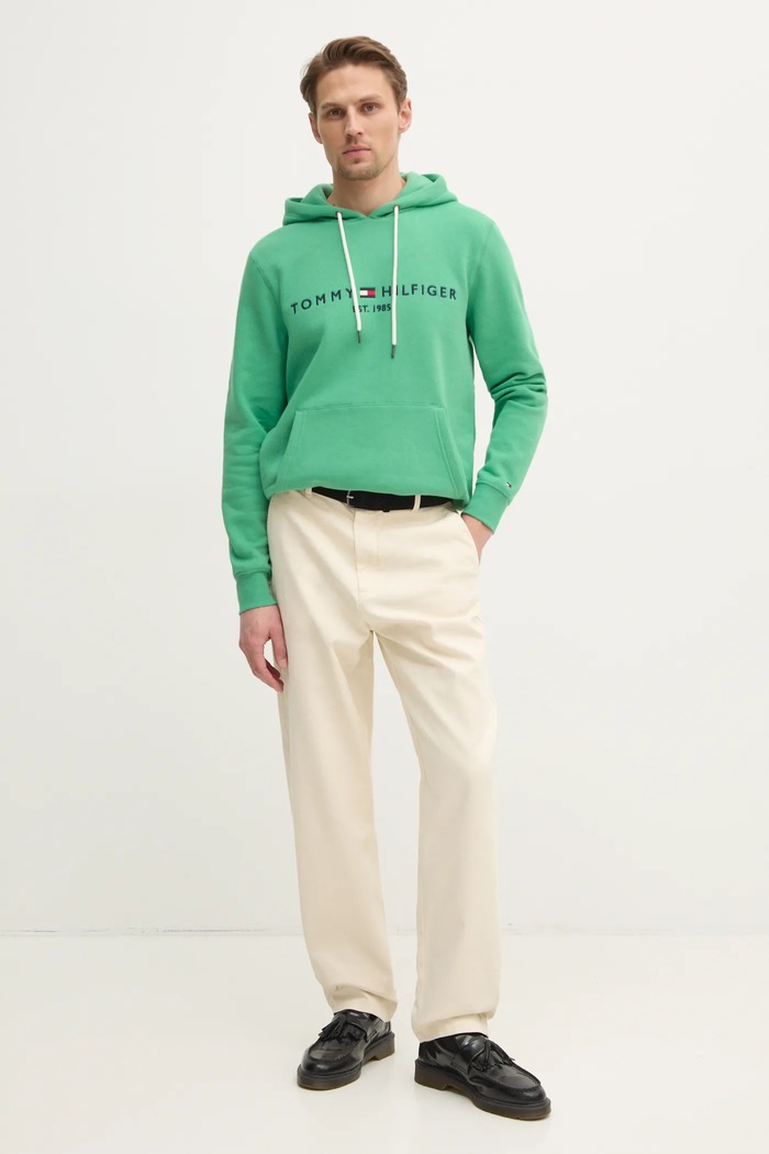 Tommy Hilfiger mikina s kapucňou pánska s bavlnou MW0MW11599 zelená SS26