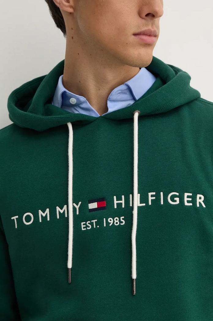 Tommy Hilfiger bluza z kapturem męska z bawełną MW0MW11599 zielony