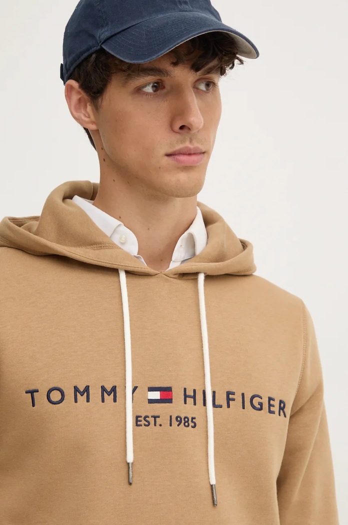 Tommy Hilfiger dukserica s kapuljačom muška pamučna bež MW0MW11599