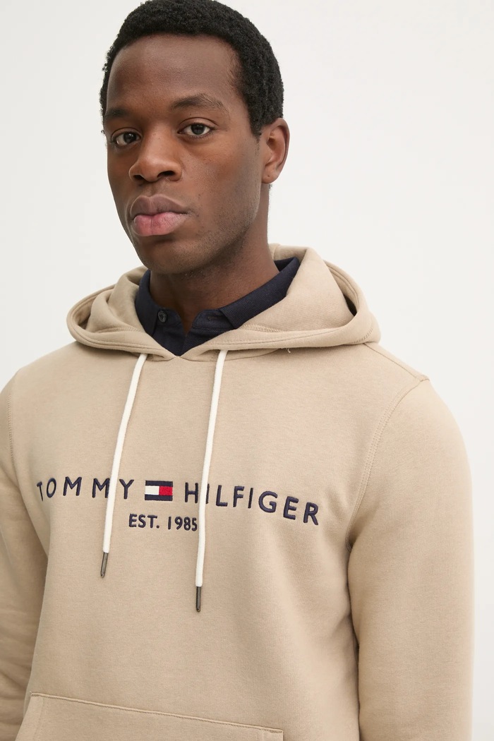 Tommy Hilfiger mikina s kapucňou pánska s bavlnou béžová MW0MW11599