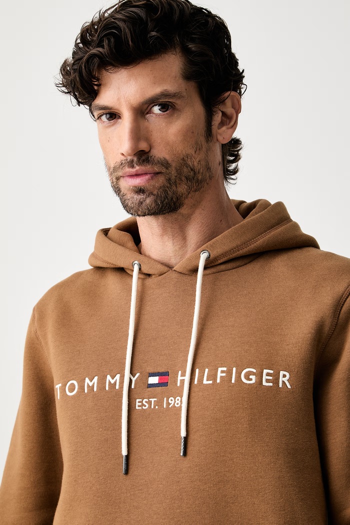 Tommy Hilfiger bluza z kapturem męska z bawełną brązowy MW0MW11599