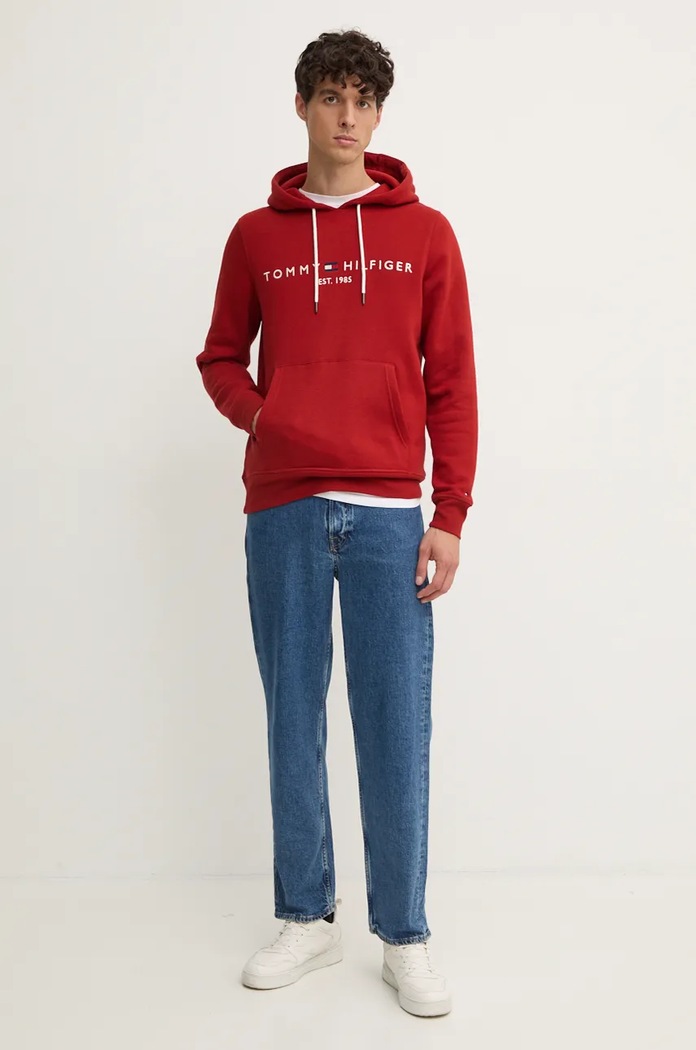 Tommy Hilfiger mikina s kapucňou pánska s bavlnou MW0MW11599 burgundské SS26