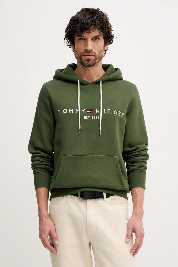 Tommy Hilfiger mikina s kapucňou pánska s bavlnou zelená MW0MW11599