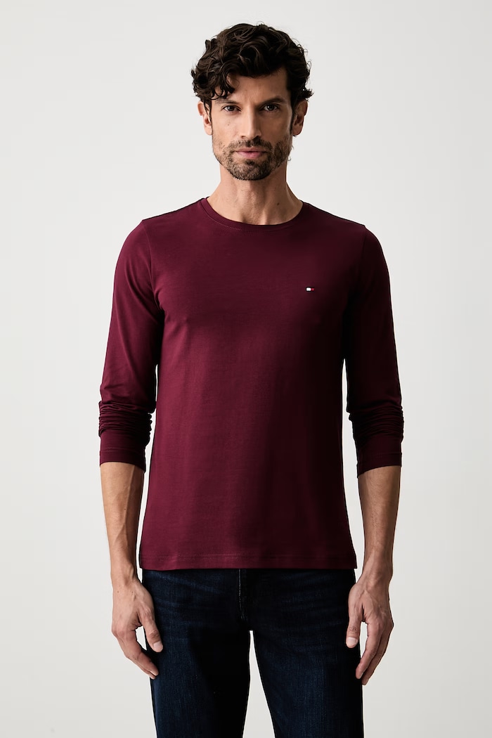 Tommy Hilfiger longsleeve męski z bawełną bawełna bordowy MW0MW10804