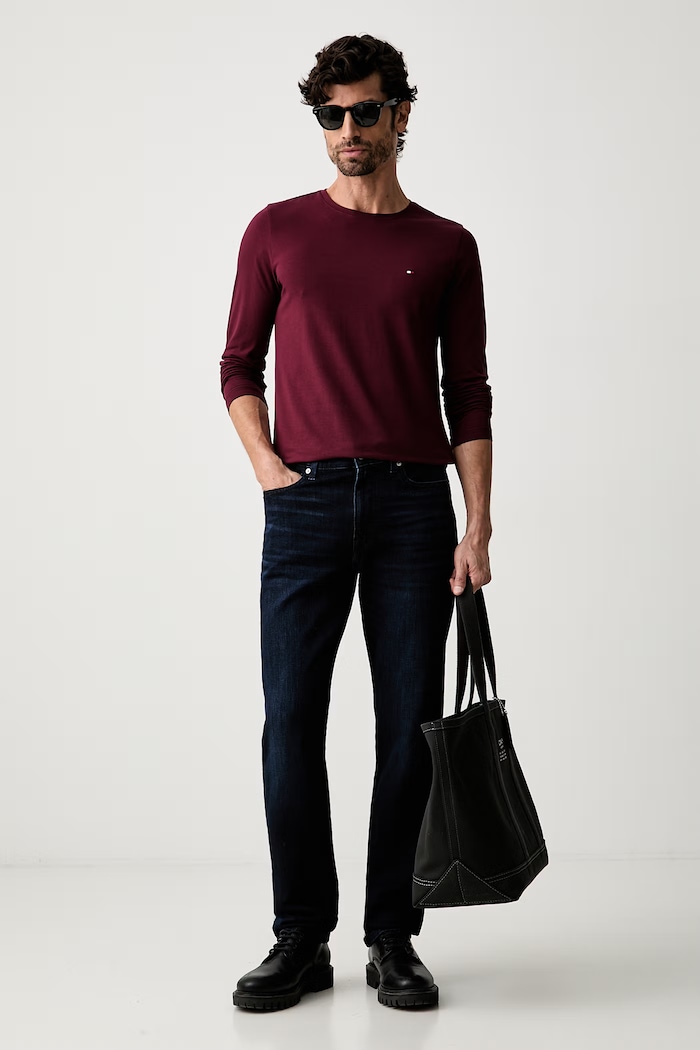 Tommy Hilfiger longsleeve męski z bawełną MW0MW10804 bordowy SS26