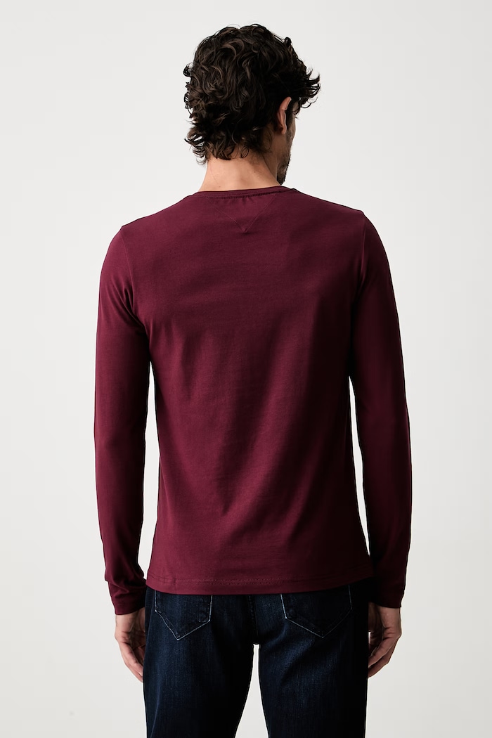 Odzież Tommy Hilfiger longsleeve męski z bawełną MW0MW10804 bordowy