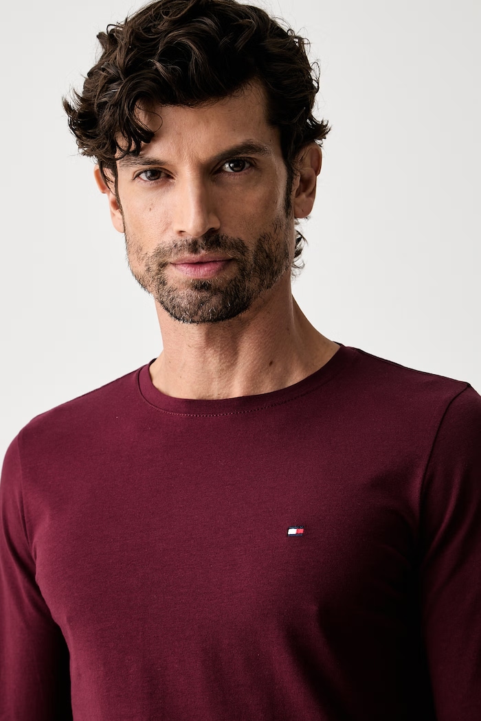 Tommy Hilfiger longsleeve męski z bawełną bordowy MW0MW10804