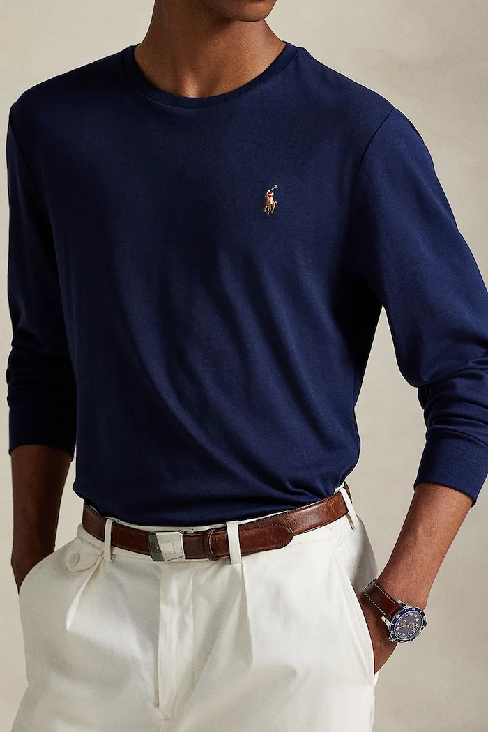 Polo Ralph Lauren - Pánske tričko s dlhým rukávom tmavomodrá 710760121003