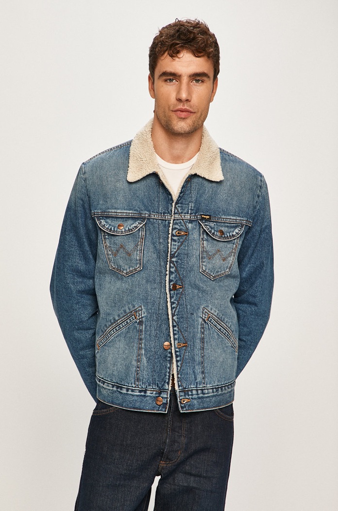 Wrangler geacă din denim cu captuseala albastru W4MSUG10K