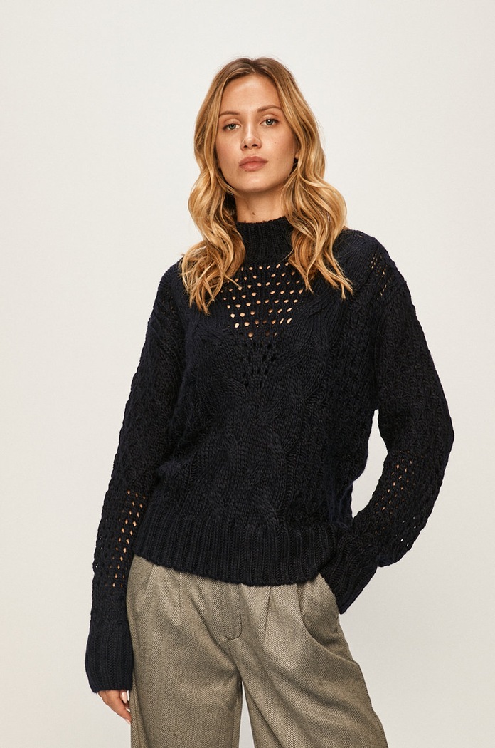 Pepe Jeans - Sveter Helaia s prímesou vlny tmavomodrá PL701525