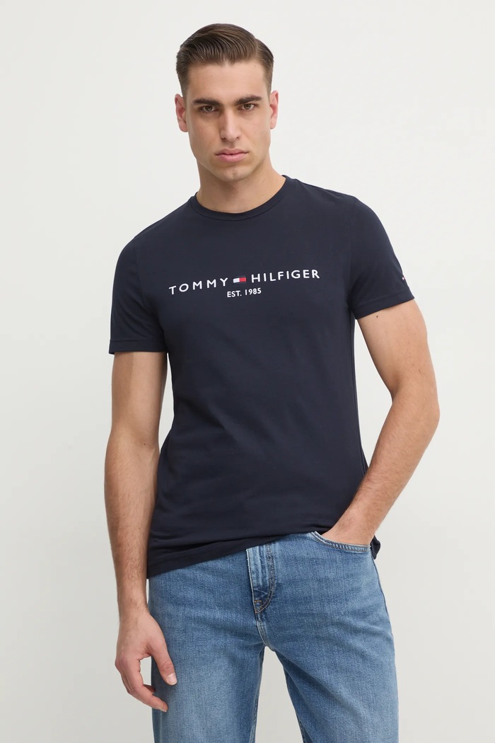 Tommy Hilfiger - Pánske tričko potlač tmavomodrá MW0MW11465