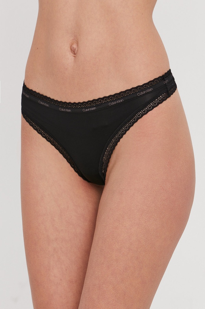 Στρινγκ Calvin Klein Underwear πλεκτό ύφασμα μαύρο 000QD3763E