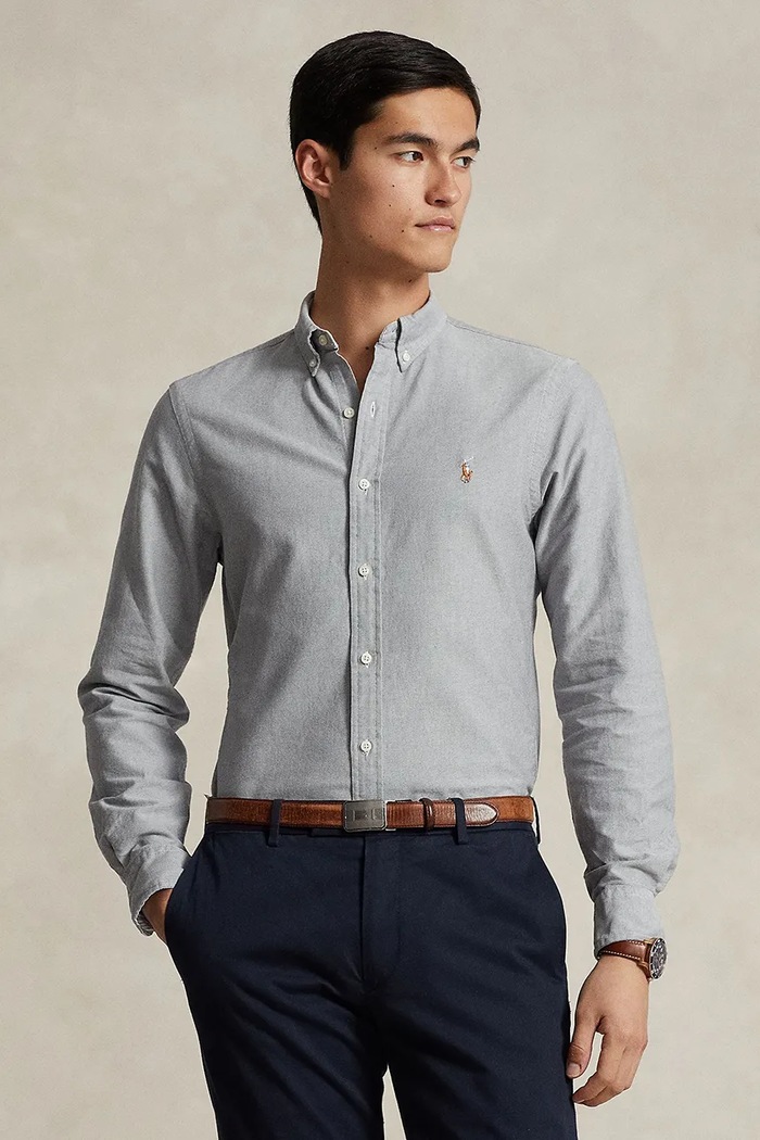 Bavlněná košile Polo Ralph Lauren slim šedá 710792161005