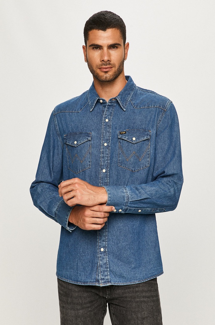 Wrangler - Koszula jeansowa bawełna niebieski W5MSLW922