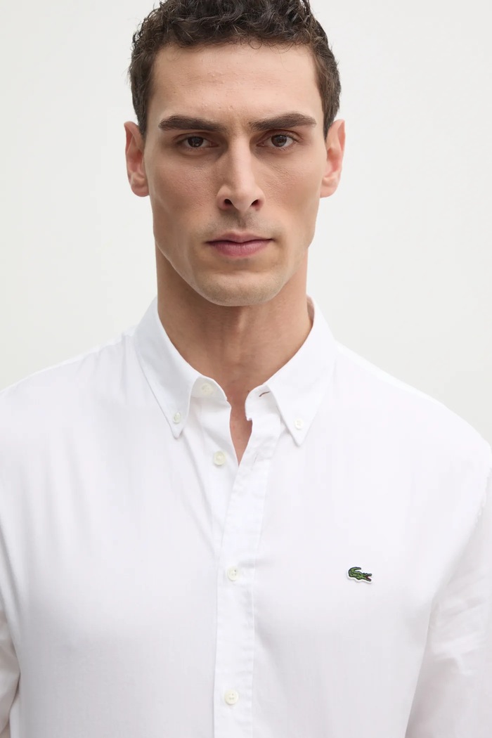 Βαμβακερό πουκάμισο Lacoste λευκό CH2933