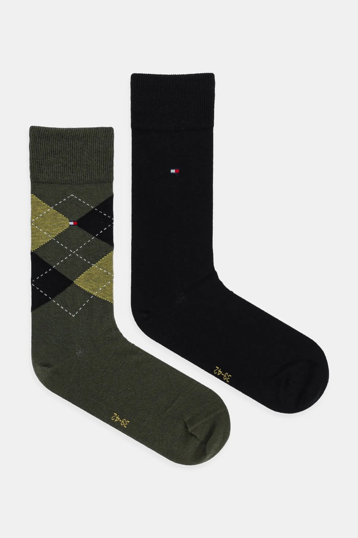 Tommy Hilfiger nogavice moške z bombažem paket 2 kosov Visoke nogavice zelena 100001495