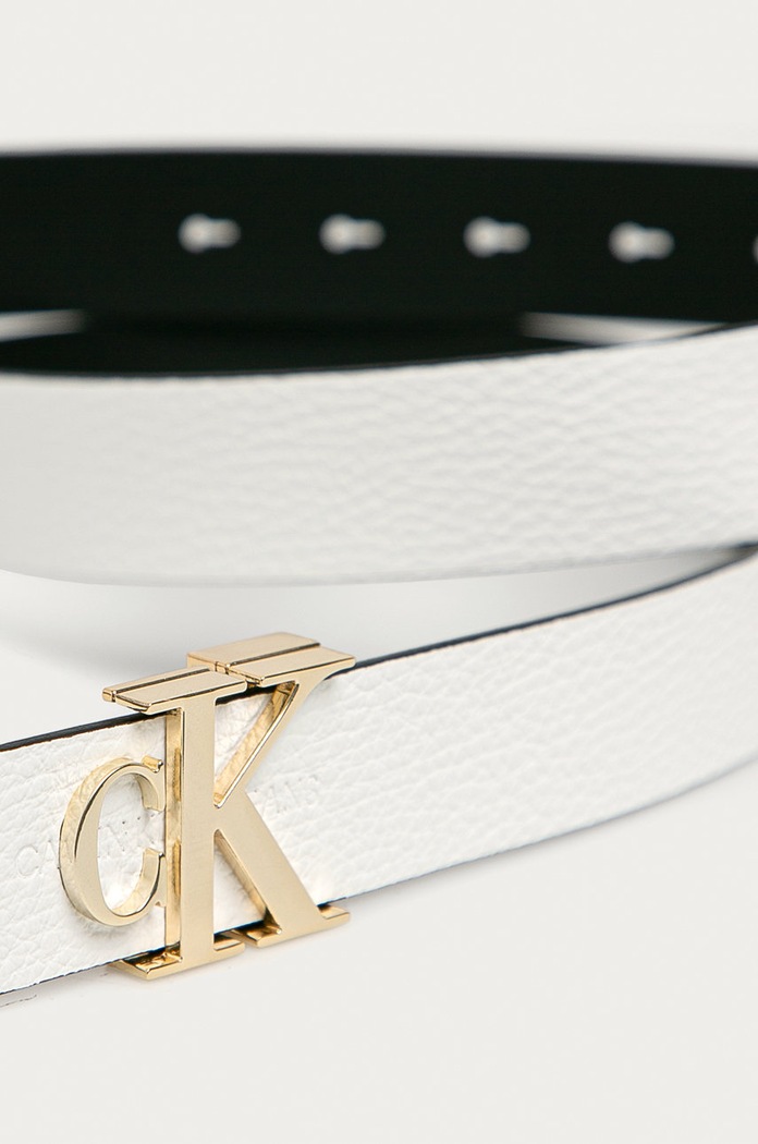 Calvin Klein Jeans - Kožený opasok K60K607610 biela AW20