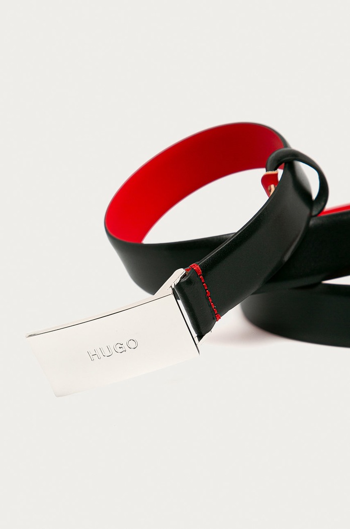 HUGO - Pasek skórzany 50218261 50218261 czarny AA00