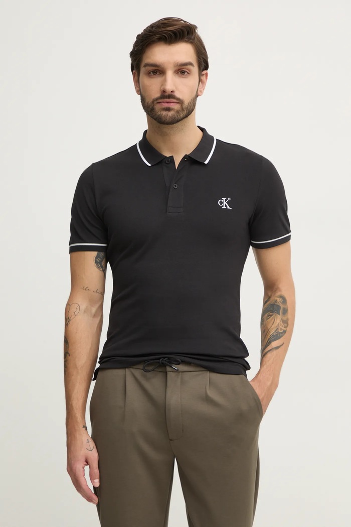 Polo majica Calvin Klein Jeans bez uzorka crna J30J315603