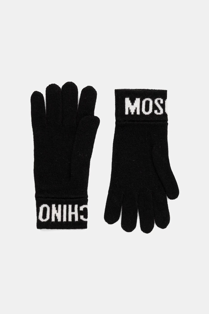 Vlnené rukavice Moschino s prímesou vlny čierna M2357.65232