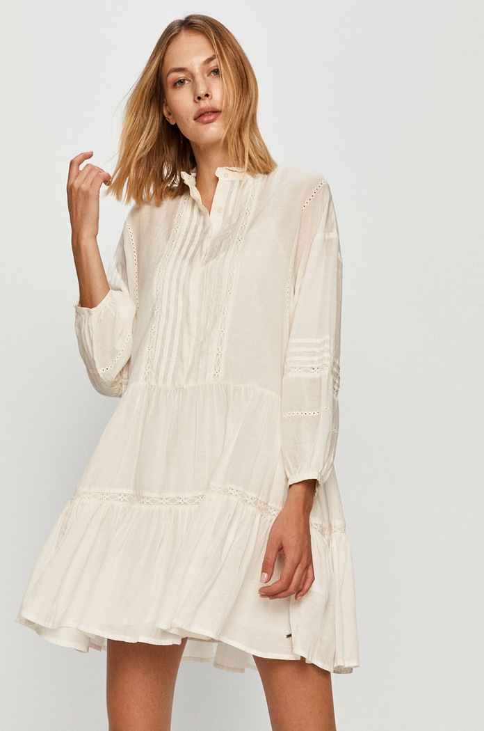 Pepe Jeans - Sukienka Amada bawełna beżowy PL952701