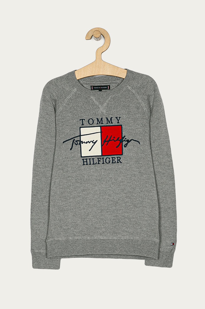 Tommy Hilfiger - Sweter dziecięcy 128-176 cm aplikacja szary KB0KB06087
