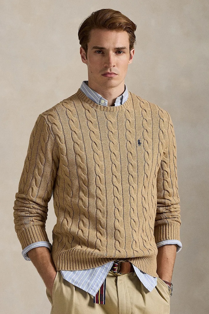 Polo Ralph Lauren maglione in cotone melange beige 710775885014