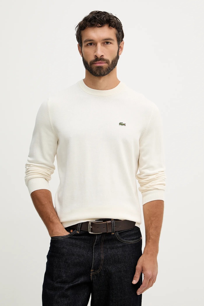 Lacoste pulover moški bombažen bež AH1985