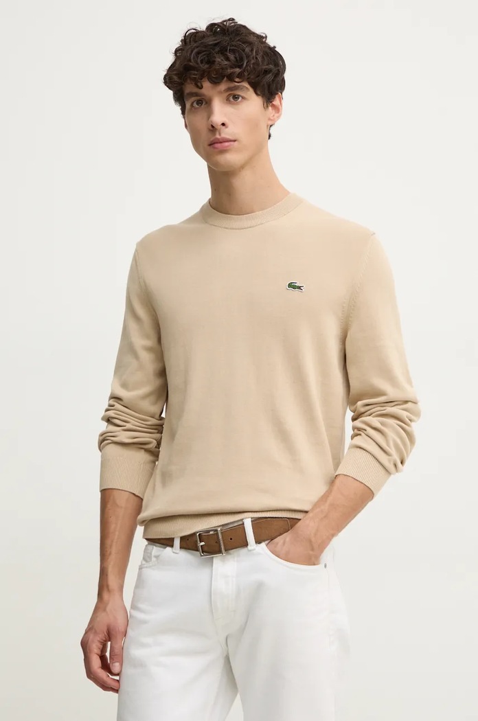 Lacoste pulover moški bombažen Tanka bež AH1985