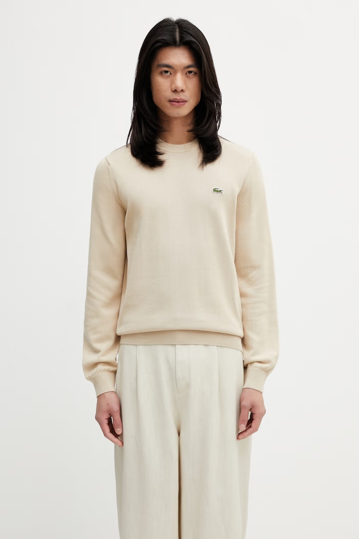 Lacoste pulover din bumbac bărbați uni bej AH1985