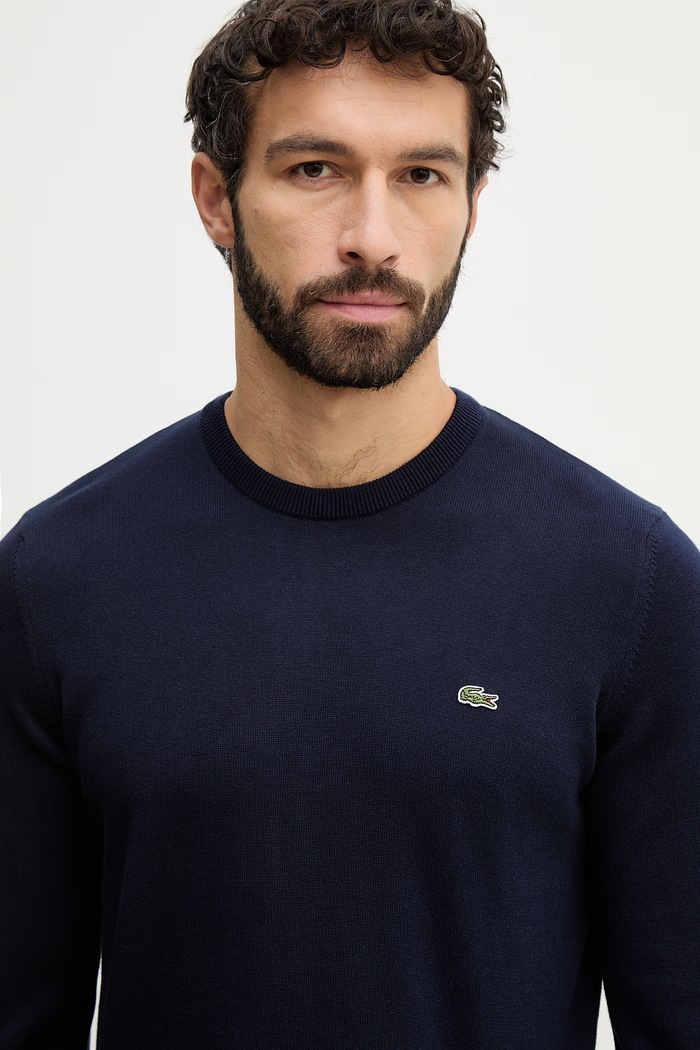Lacoste pulover moški bombažen mornarsko modra AH1985