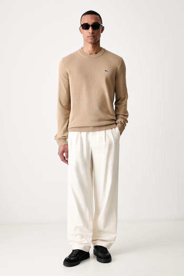Lacoste sweter męski bawełniany AH1985 brązowy SS26