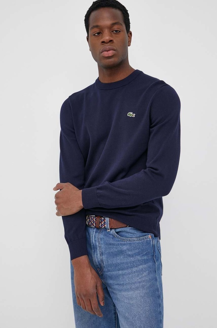 Lacoste pulover moški bombažen Tanka mornarsko modra AH1985