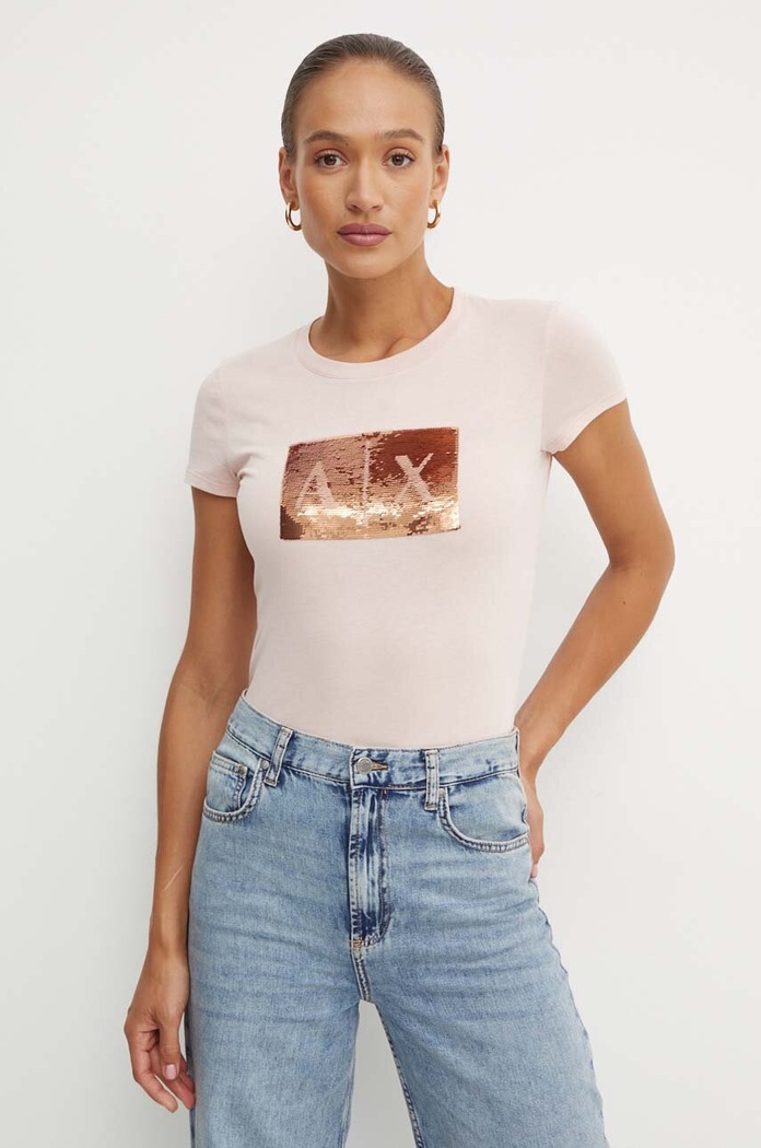 Pamučna majica Armani Exchange natpis roza 8NYTDL.YJ73Z