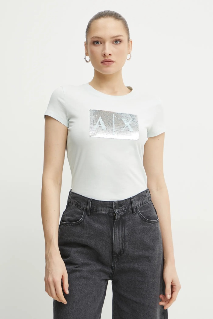Pamučna majica Armani Exchange pamuk tirkizna 8NYTDL.YJ73Z