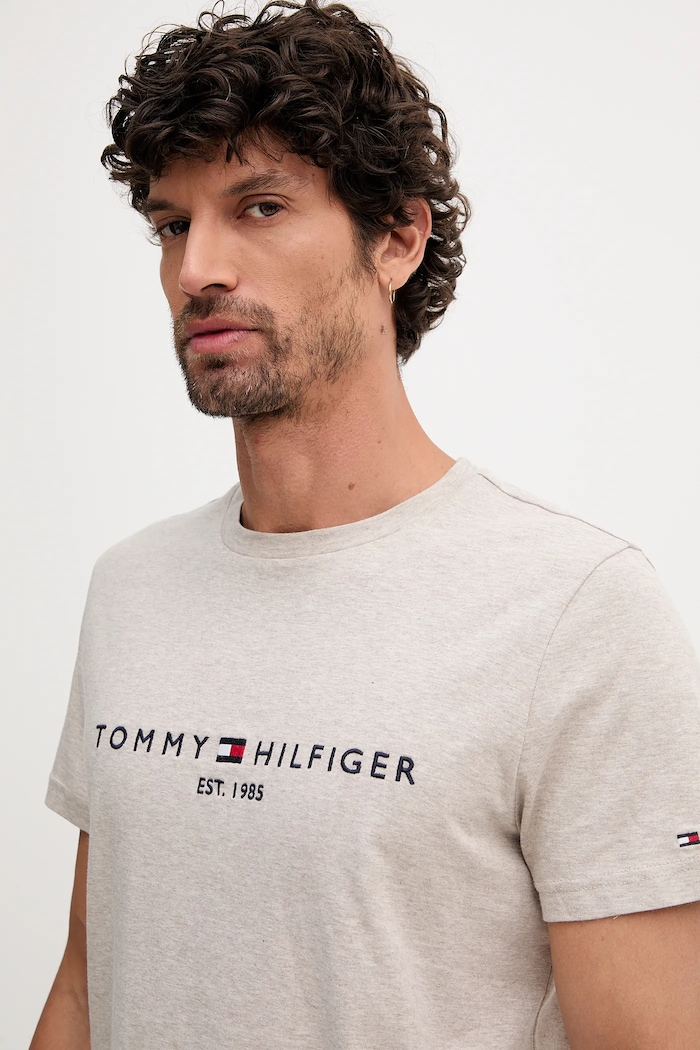 Bavlněné tričko Tommy Hilfiger béžová MW0MW11797