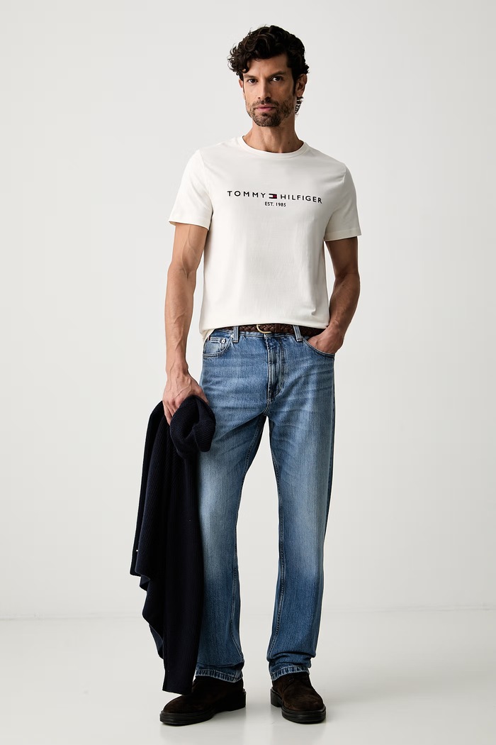 Tommy Hilfiger T-shirt męski bawełniany MW0MW11797 beżowy SS26