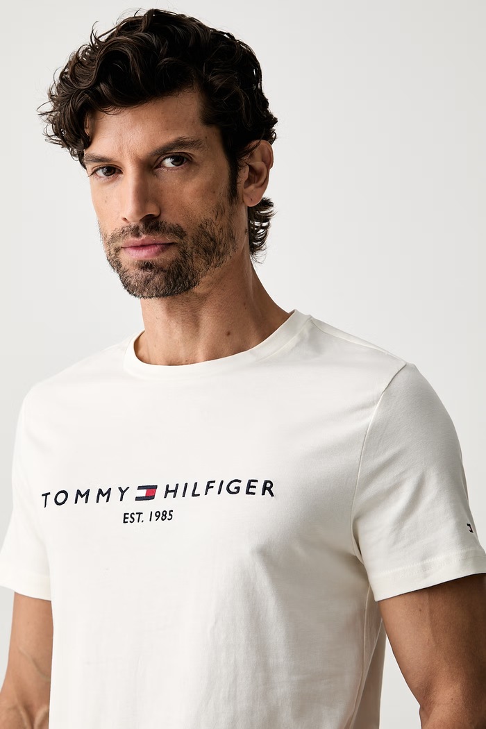 Tommy Hilfiger T-shirt męski bawełniany beżowy MW0MW11797
