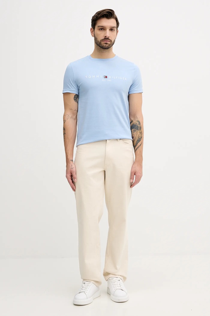 Bavlnené tričko Tommy Hilfiger MW0MW11797 modrá SS26