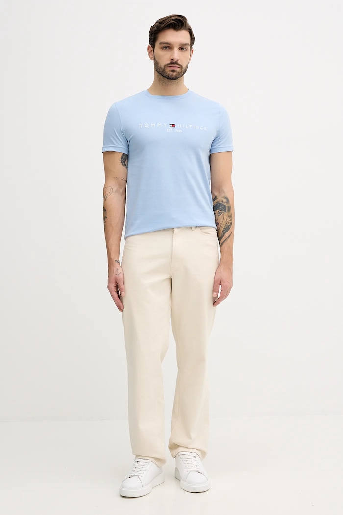 Bavlnené tričko Tommy Hilfiger MW0MW11797 modrá SS26