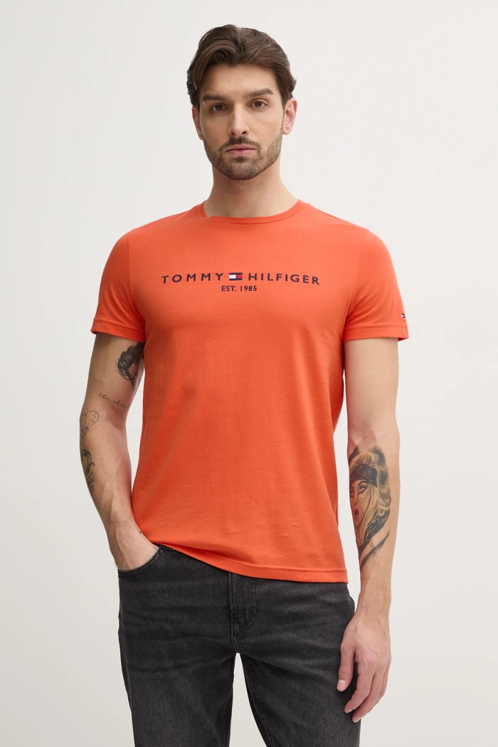 Βαμβακερό μπλουζάκι Tommy Hilfiger βαμβάκι πορτοκαλί MW0MW11797
