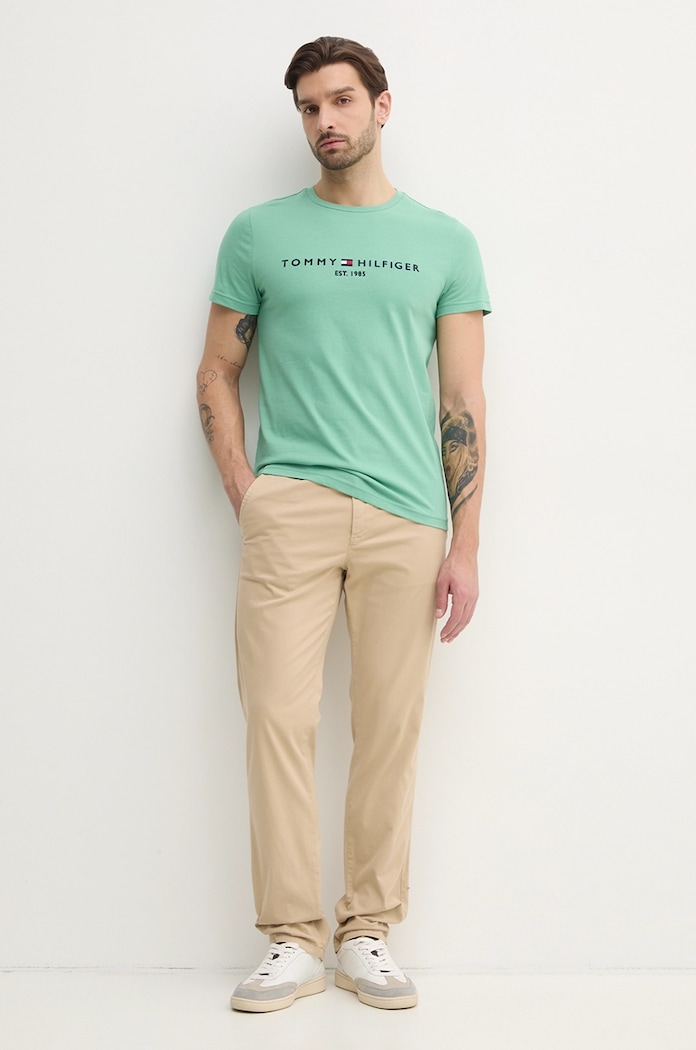 Βαμβακερό μπλουζάκι Tommy Hilfiger MW0MW11797 πράσινο SS26