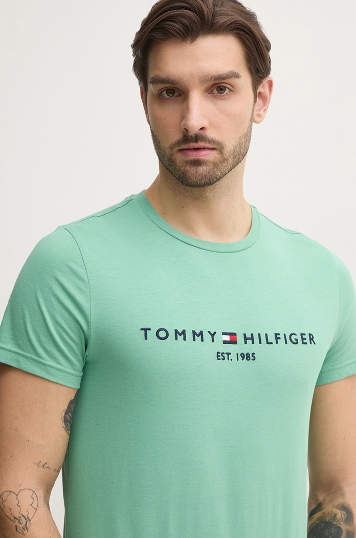 Βαμβακερό μπλουζάκι Tommy Hilfiger πράσινο MW0MW11797