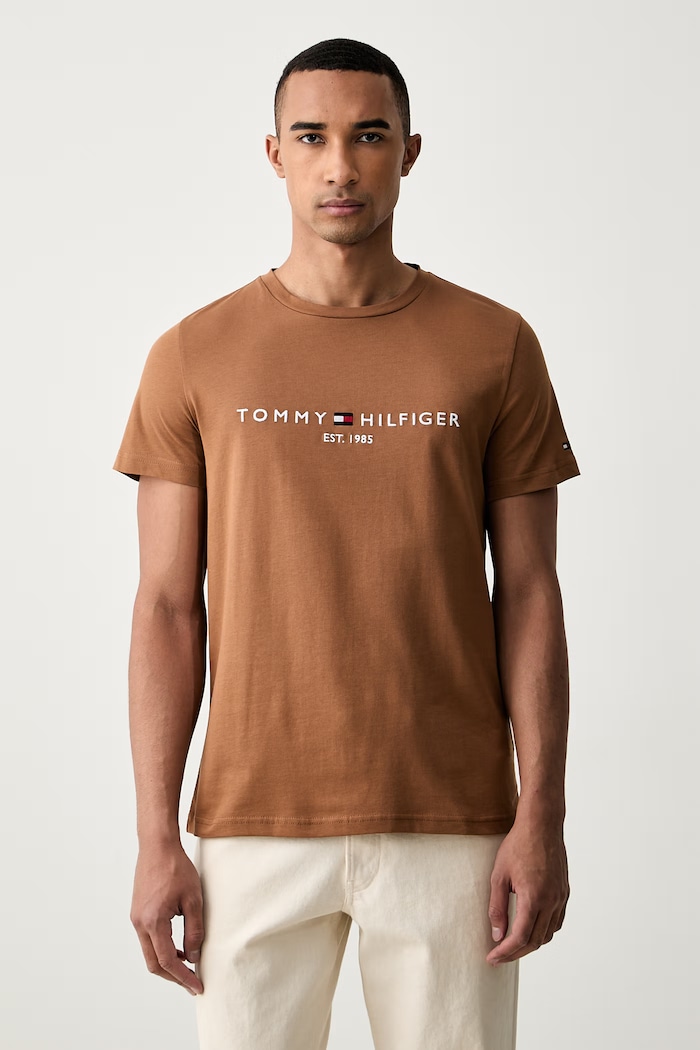 Tommy Hilfiger tricou pentru bărbați din bumbac maro MW0MW11797
