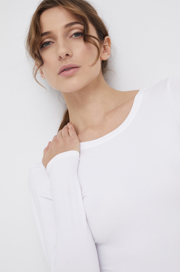 Spanx - Оформяща блуза с дълги ръкави SCOOP NECK LONG SLEEVES BODYSUIT 20329R бял AW21
