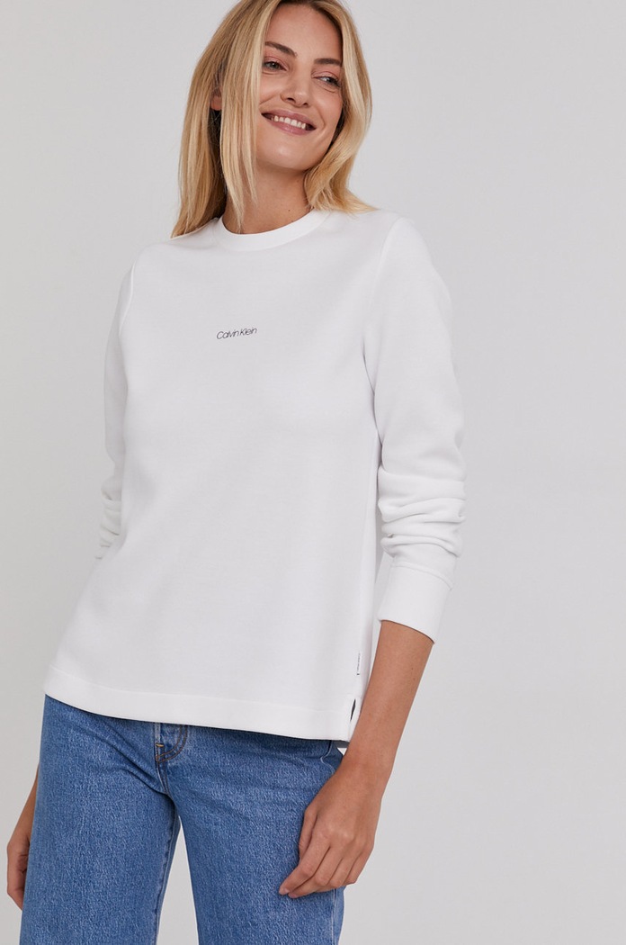 Mikina Calvin Klein bez kapuce bílá K20K203001.4890
