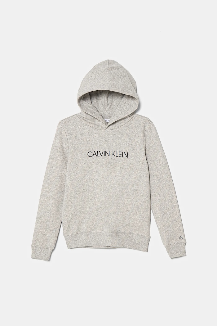 Dětská bavlněná mikina Calvin Klein Jeans s kapucí šedá IU0IU00163.4890