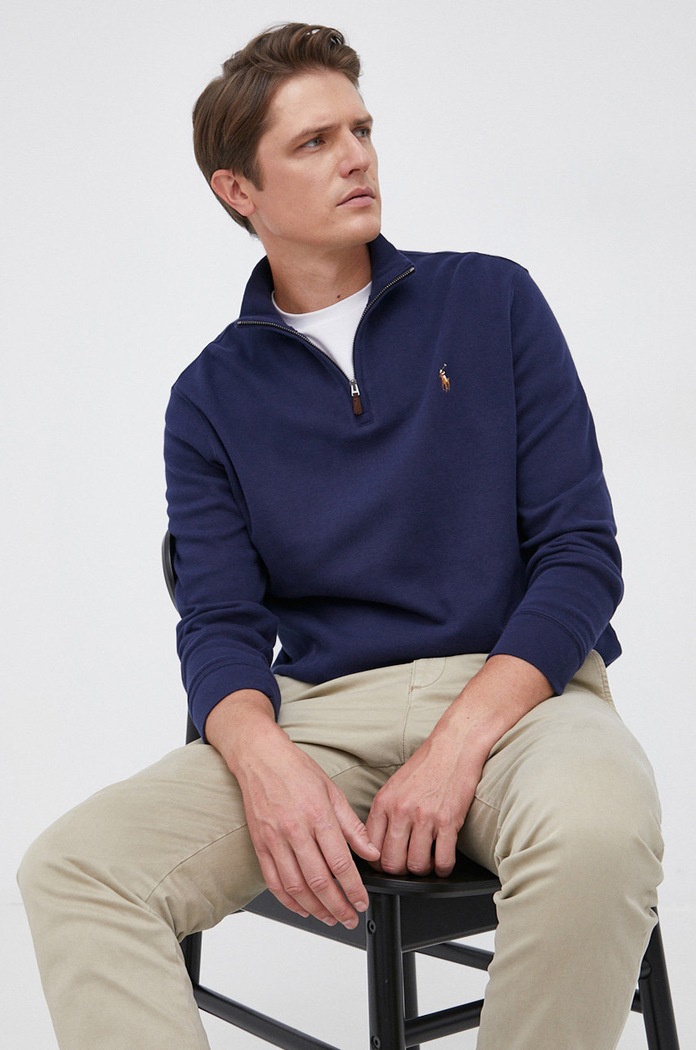 Bombažen pulover Polo Ralph Lauren Tanka mornarsko modra 710671929029